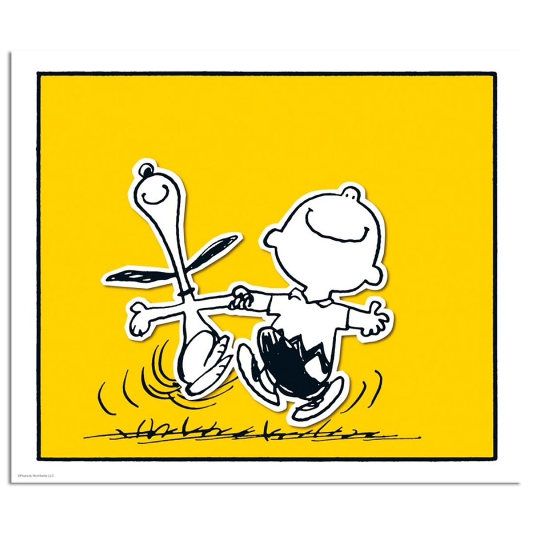 Peanuts, "Happy Dance Yellow" Hand Numbered Limited Edition Fine Art Print with Certificate of: A vibrant and striking edition portraying the simple yet emotive art of Charles. M. Schulz, creator of PEANUTS . You'll love the color, it really POPS in person! It looks incredible on the wall and wi