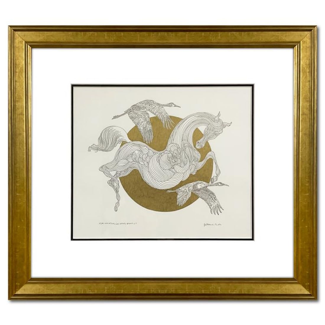 Guillaume Azoulay, "Etude Cercle D'or" Framed Original Drawing with Gold Leaf, Hand Signed with: Etude Cercle D'or is an original drawing on paper with hand laid gold leaf by Guillaume Azoulay, hand signed by the artist. This piece comes custom framed. Includes Letter of Authenticity. Measures ap