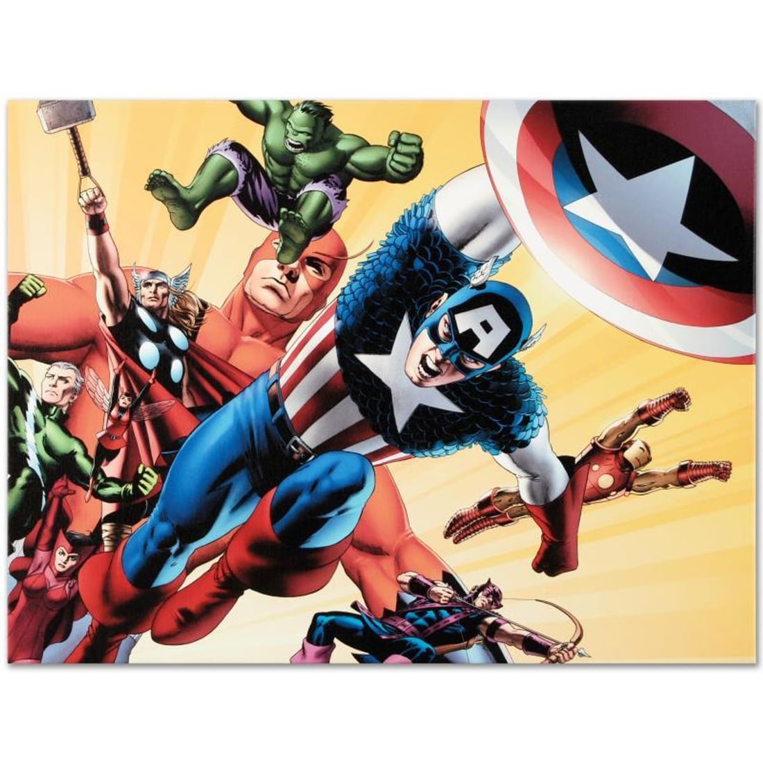 Marvel Comics "Fallen Son: Death of Captain America #5" Numbered Limited Edition Giclee on Canvas by: A piece of comic book history, this limited edition, from original art by John Cassaday, depicts a heroic Captain America. In 1997, shortly after his entrance into the world of comic book art, John Ca