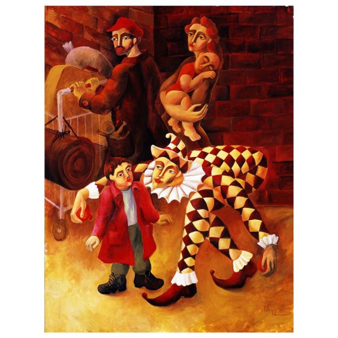 Yuroz, "The Harlequin's Gift" Hand Signed Limited Edition Serigraph with Certificate of: The Harlequin's Gift is a limited edition serigraph on archival paper by Yuroz. The piece is hand signed by the artist, numbered, and accompanied by a certificate of authenticity. Measures approximate