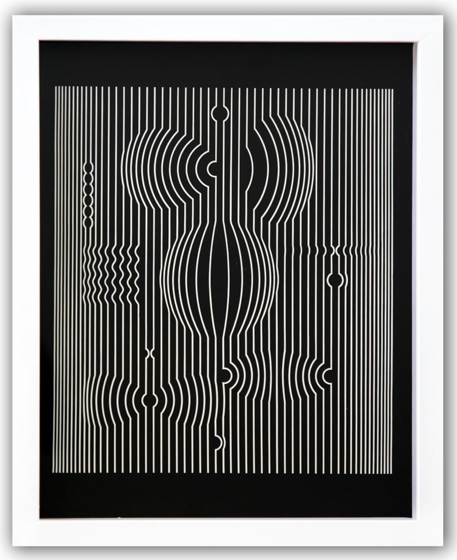 Victor Vasarely- Heliogravure Print "Untitled": Artist: Victor Vasarely. Medium: Heliogravure Print. Title: Untitled. Size: 13" x 10". Measures approx. 15" x 12" (framed). Additional: Custom Framed. Reference#: 21534.