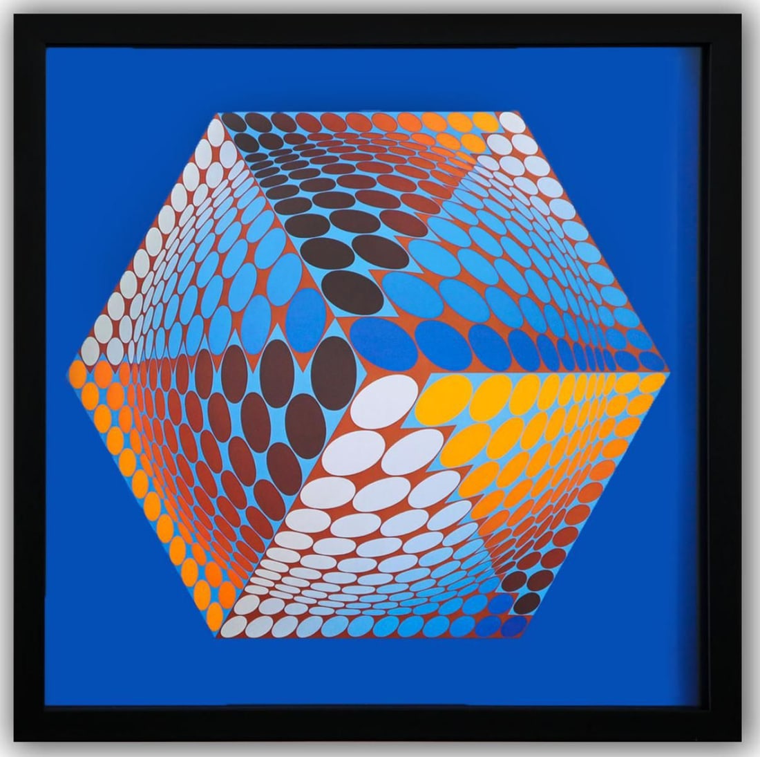 Victor Vasarely- Heliogravure Print "Untitled": Artist: Victor Vasarely. Medium: Heliogravure Print. Title: Untitled. Size: 10" x 10". Measures approx. 12" x 12" (framed). Additional: Custom Framed. Reference#: 21447.