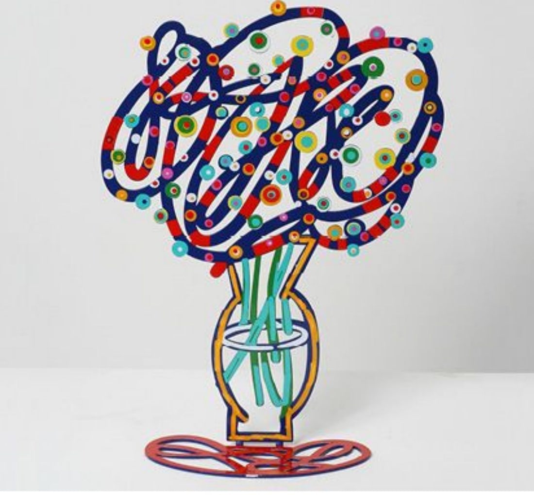 David Gerstein- Free Standing Sculpture "Blue Bouquet": Artist: David Gerstein. Medium: Free Standing Sculpture. Title: Blue Bouquet. Size: 11" x 7.8". Signature: Signed by the artist. Certificate of Authenticity: Is included. Additional: This piece is fre
