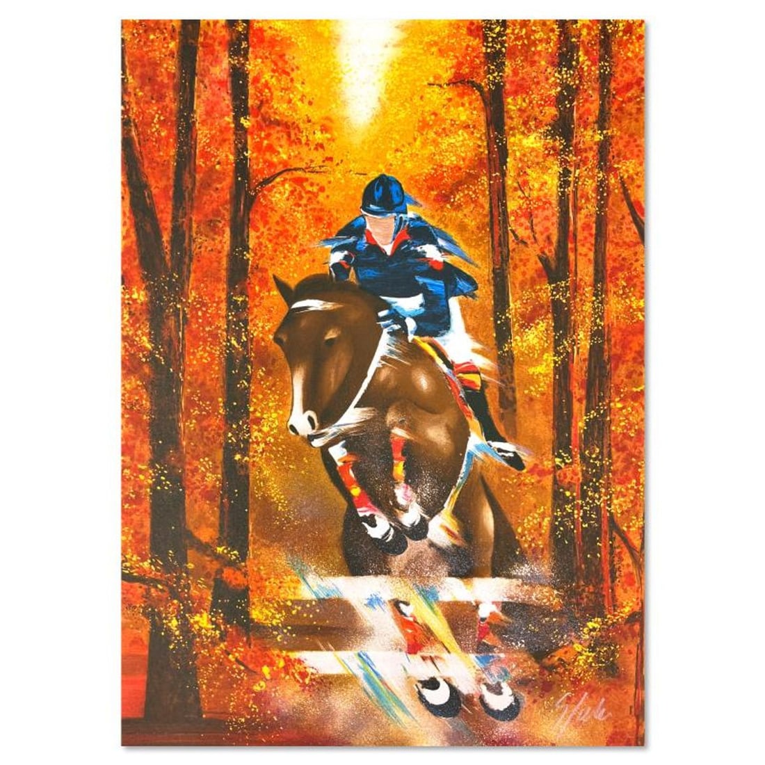 Victor Spahn, "Show Jumping" hand signed limited edition lithograph with Certificate of: Show Jumping is a limited edition lithograph on paper by Victor Spahn. Printed at Art-Lithographies workshop in Paris, the piece is hand signed by the artist and comes with a certificate of authentici