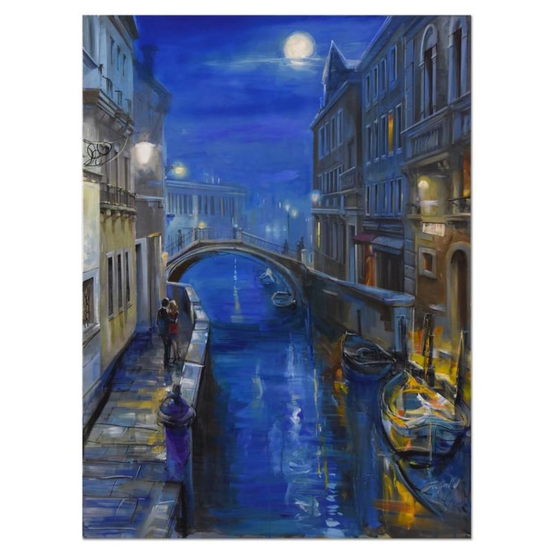 Vadik Suljakov, "Moonlight Romance" Original Oil Painting on Canvas, Hand Signed with Letter of: Moonlight Romance is an original oil painting on stretched canvas by Vadik Suljakov, hand signed by the artist. Includes Letter of Authenticity. Measures approx. 30" x 40" (image).