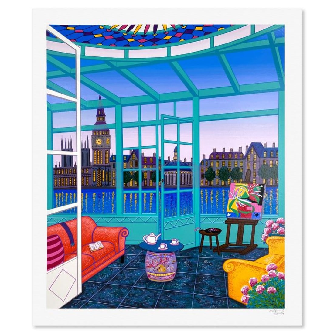 Fanch Ledan, "Veranda Matisse" Limited Edition Serigraph, AP Numbered and Hand Signed with Letter of: Veranda Matisse is a limited edition serigraph on paper by Fanch, AP numbered and hand signed by the artist. Includes Letter of Authenticity. Measures approx. 24" x 20" (border), 21" x 17.5" (image). 
