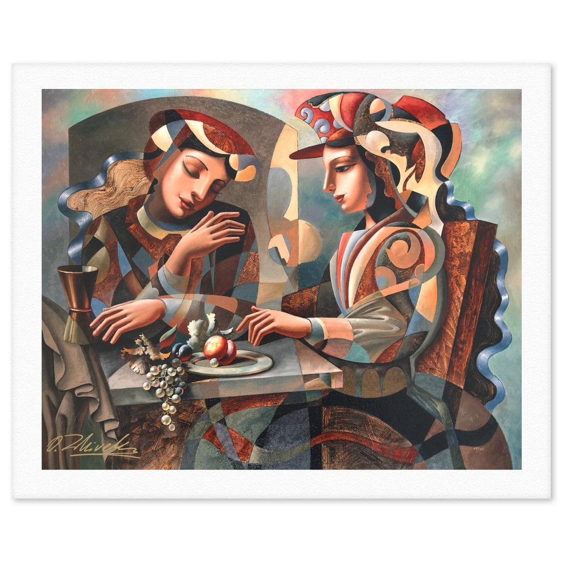 Oleg Zhivetin- Silkscreen "At the Table": Artist: Oleg Zhivetin. Medium: Silkscreen. Title: At the Table. Size: 23" x 28". Signature: Hand signed and numbered. Reference#: 74675.