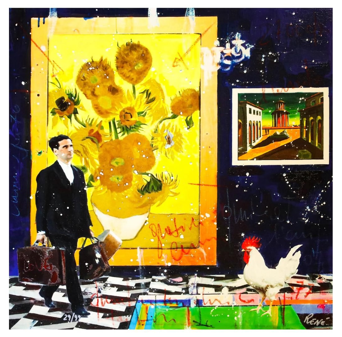 Rene- Silkscreen serigraph "Just like the sunflower": Artist: Rene. Medium: Silkscreen serigraph. Title: Just like the sunflower. Size: 24" x 24". Signature: Hand Signed and Numbered by the Artist. Certificate of Authenticity: Is Included. Reference#: 21