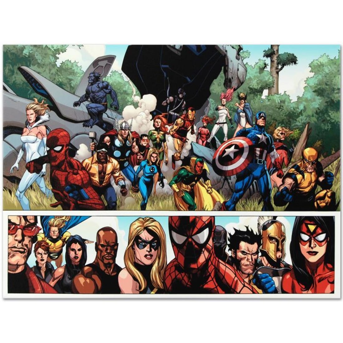 Marvel Comics "Secret Invasion #1" Numbered Limited Edition Giclee on Canvas by Leinil Francis Yu: A piece of comic book history, this limited edition, from original art by Leinil Francis Yu, depicts characters from the Marvel universe. After winning the Wizard's Drawing Board Contest, Marvel Comic