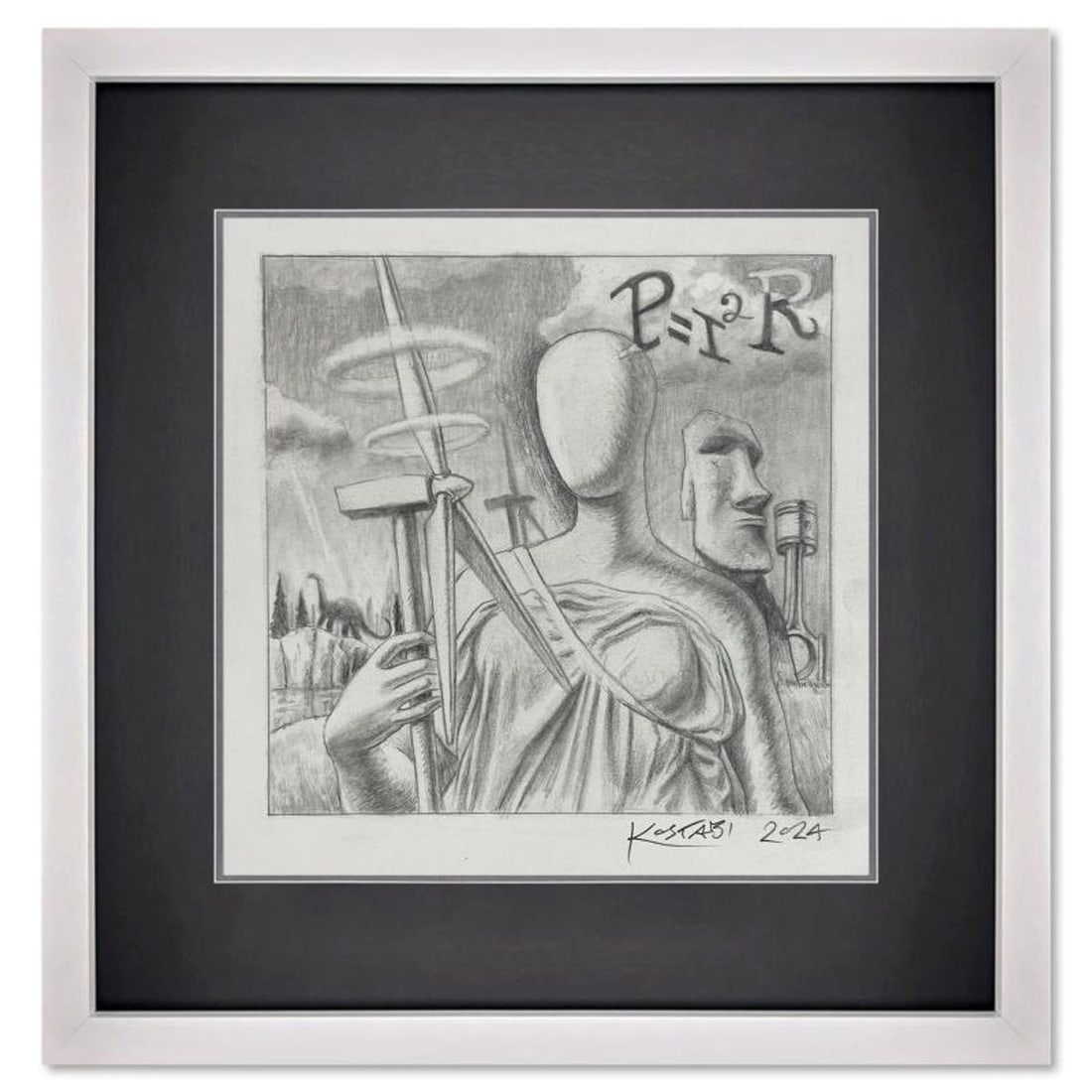 Mark Kostabi, "Energy Continuum" Framed Original Drawing on Paper, Hand Signed with Certificate of (1 of 3)