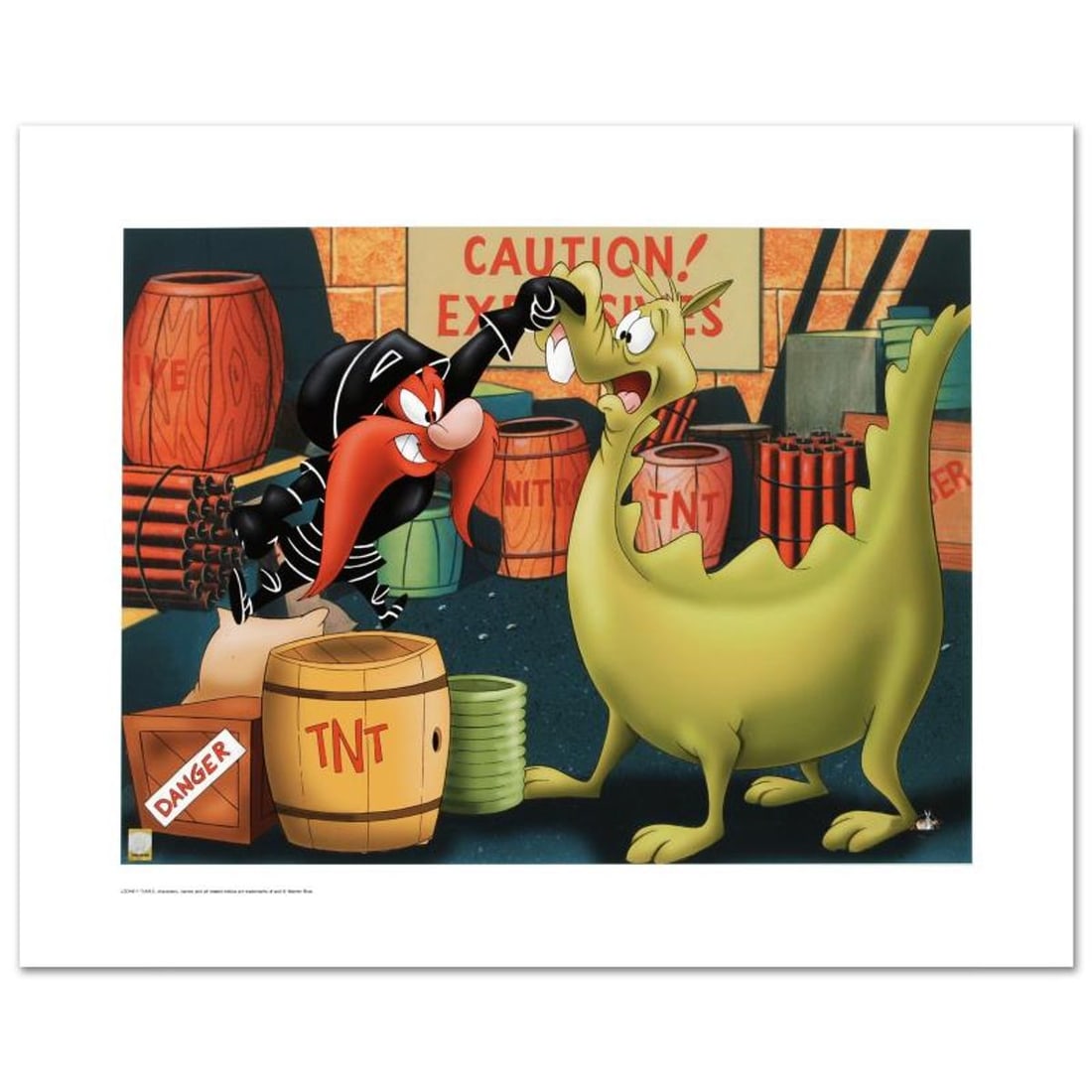 Stupid Dragon Limited Edition Giclee from Warner Bros., Numbered with Hologram Seal and Certificate: Stupid Dragon is a limited edition giclee on paper from Warner Bros., numbered with hologram seal of Authenticity. Also, includes Certificate of Authenticity! Measures approx. 20" x 16" (with