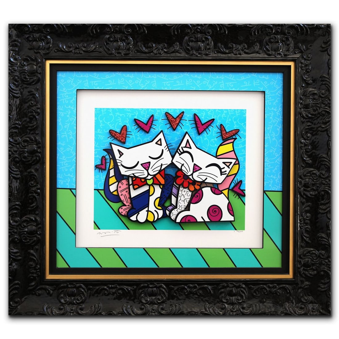 Romero Britto- Sculptograph "Pure": Artist: Romero Britto. Medium: Sculptograph. Title: Pure. Size: 19.5" x 22". Measures approx. 28" x 31" (framed). Signature: Hand signed and numbered. Certificate of Authenticity: Is included. Additio