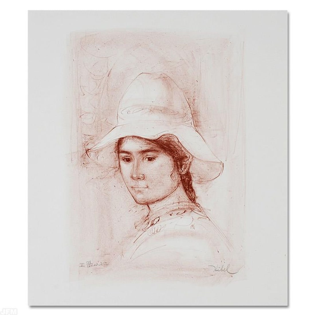 Magda Limited Edition Lithograph by Edna Hibel (1917-2014), Numbered and Hand Signed with: Magda is a limited edition lithograph on paper, numbered and hand signed by Edna Hibel (1917-2014). Includes Certificate of Authenticity! Measures approx. 18" x 22" (with border), 12" x 16.5" (image).