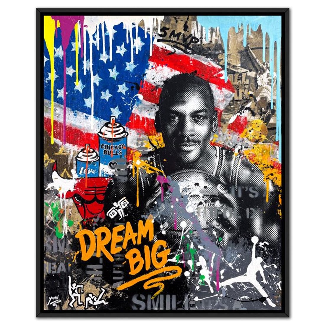 Yuvi, Framed Mixed Media Original on Canvas, Hand Signed with Letter of Authenticity.: This is a mixed media original on canvas by Yuvi, hand signed by the artist. This piece comes custom framed. Includes Letter of Authenticity. Measures approx. 25.5" x 31.5" (frame), 24" x 30" (image).