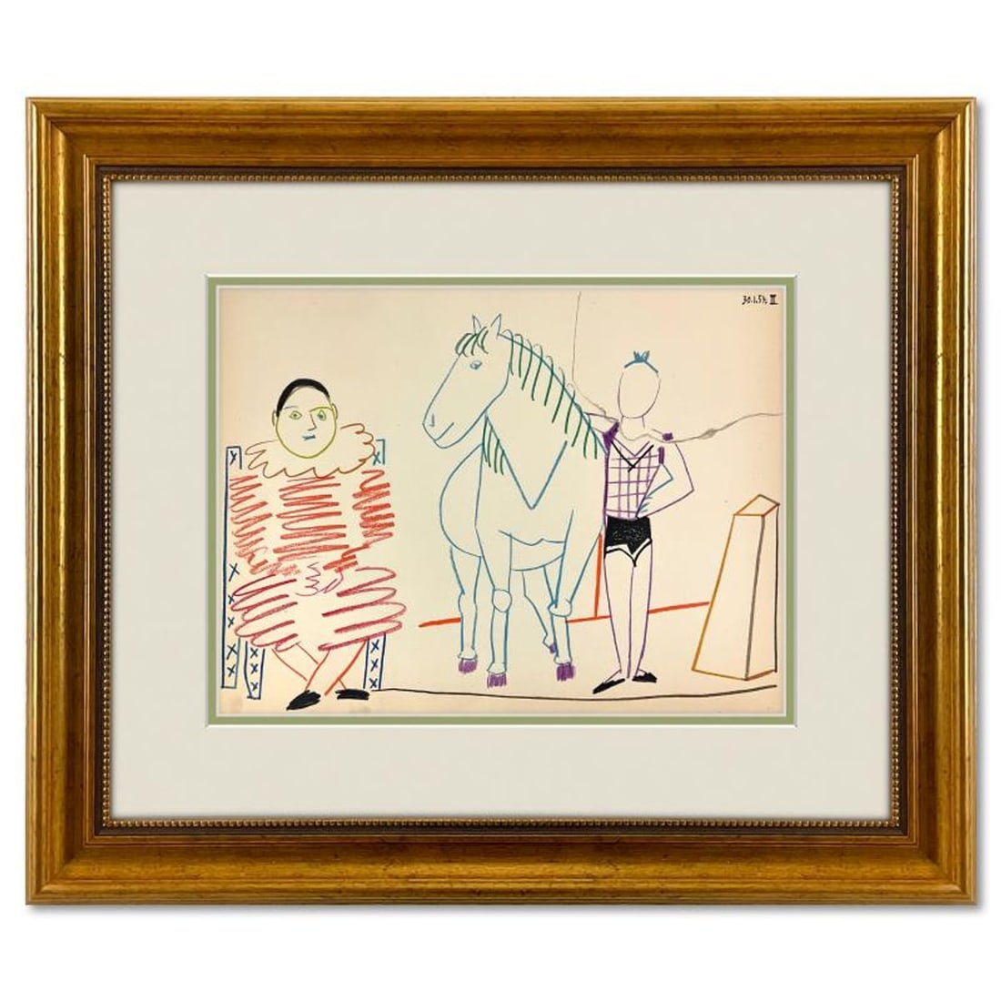 Pablo Picasso (1881-1973), "La Comedie Humaine 30.1.54-III" Framed Vintage Lithograph on Paper with (1 of 2)