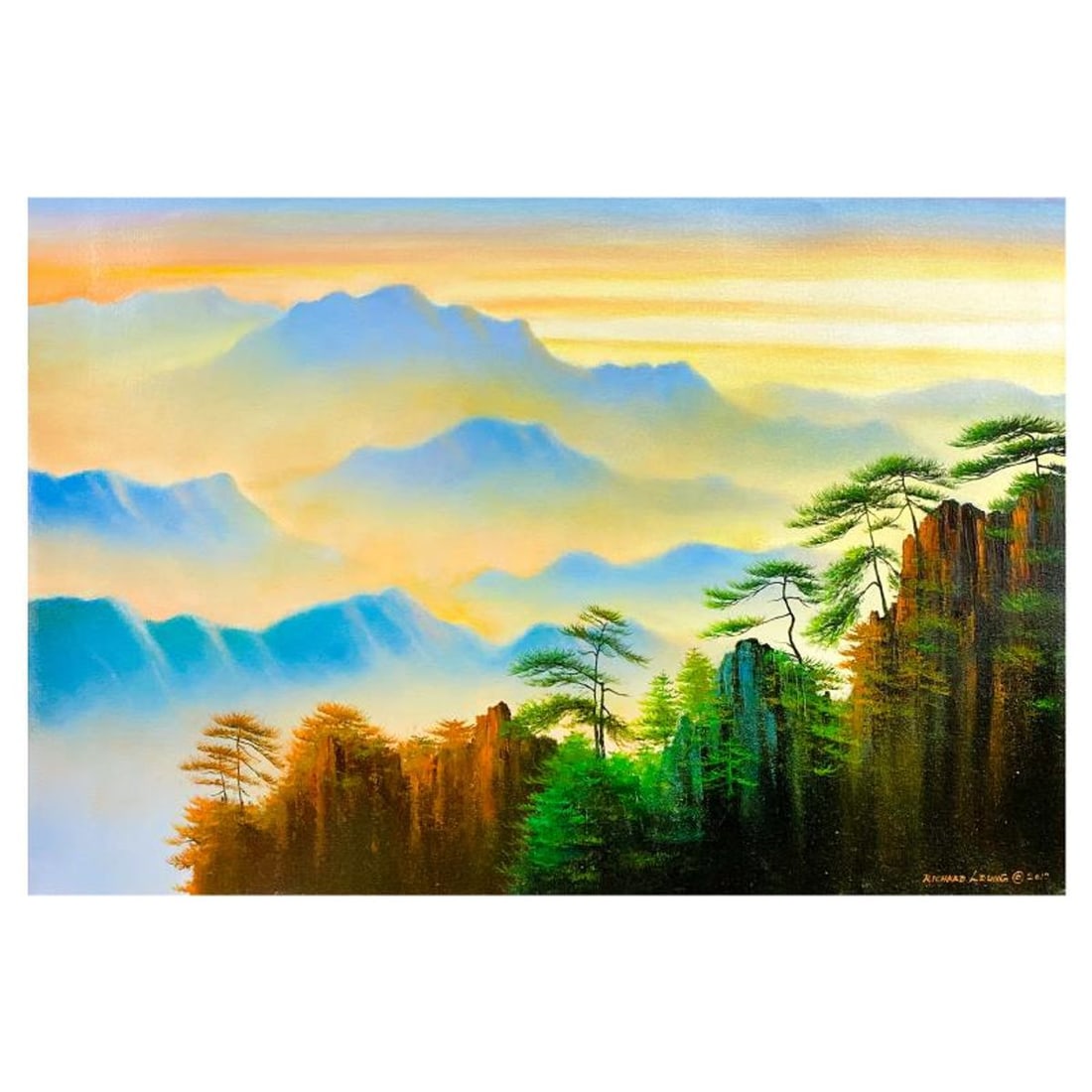 Richard Leung, "Mountain Range" Original Oil Painting on Canvas, Hand Signed with a Letter of: Mountain Rangeis an original oil painting on canvas by Richard Leung, hand signed by the artist. Includes Letter of Authenticity. Measures approx. 20" x 30" (image).