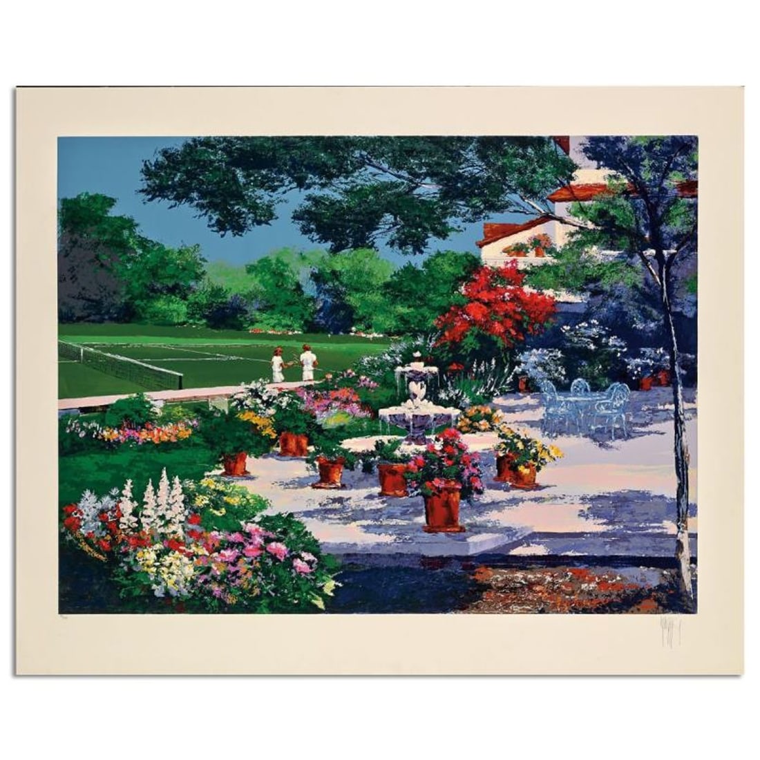 Mark King (1931-2014), "Tennis Landscape" Hand Signed Limited Edition Serigraph with Letter of: Tennis Landscape is a limited edition serigraph on paper by Mark King (1931-2014). Hand signed and numbered, this piece comes with a letter of authenticity and measures approximately 30" x 40.5" (imag