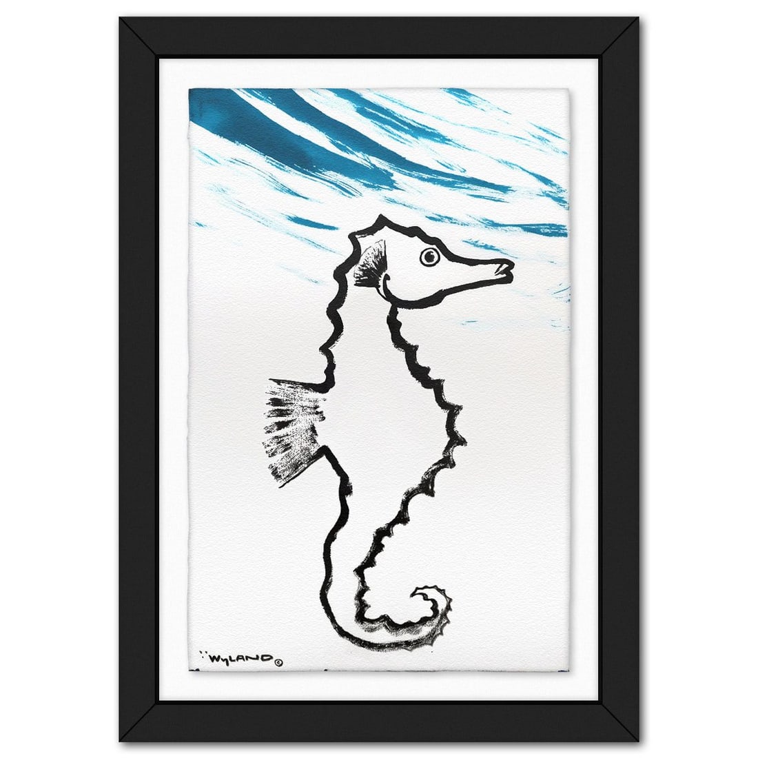 Wyland- Original Sumi Ink Painting "Sea Horse": Artist: Wyland. Medium: Original Sumi Ink Painting. Title: Sea Horse. Size: 40" x 26". Measures approx. 49" x 35" (framed). Signature: Hand signed by the artist. Certificate of Authenticity: Is