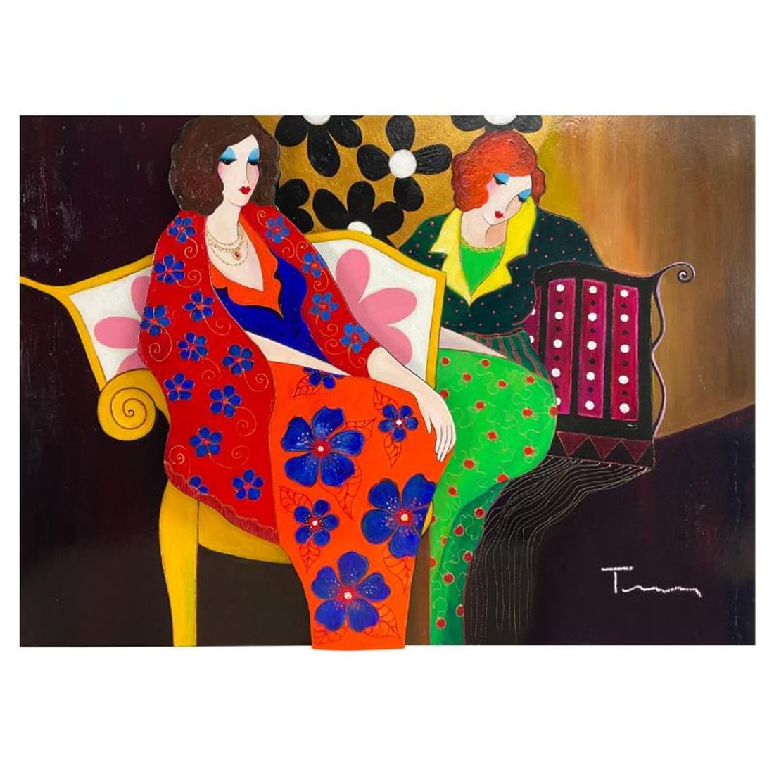 Itzchak Tarkay (1935-2012), "A Brief Respite" One-of-a-Kind 3-Dimensional Mixed Media Over Paint on (1 of 2)