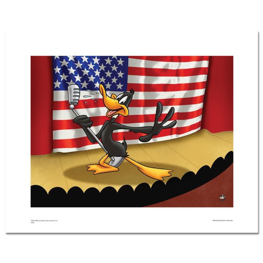 Looney Tunes, "Daffy Patriotic (Stage)" Numbered Limited Edition with Certificate of Authenticity.: Daffy Patriotic (Stage) is a licensed limited edition giclee on paper featuring the classic Looney Tunes character Daffy Duck. It comes numbered, with hologram seal, and a Certificate of Authenticity!
