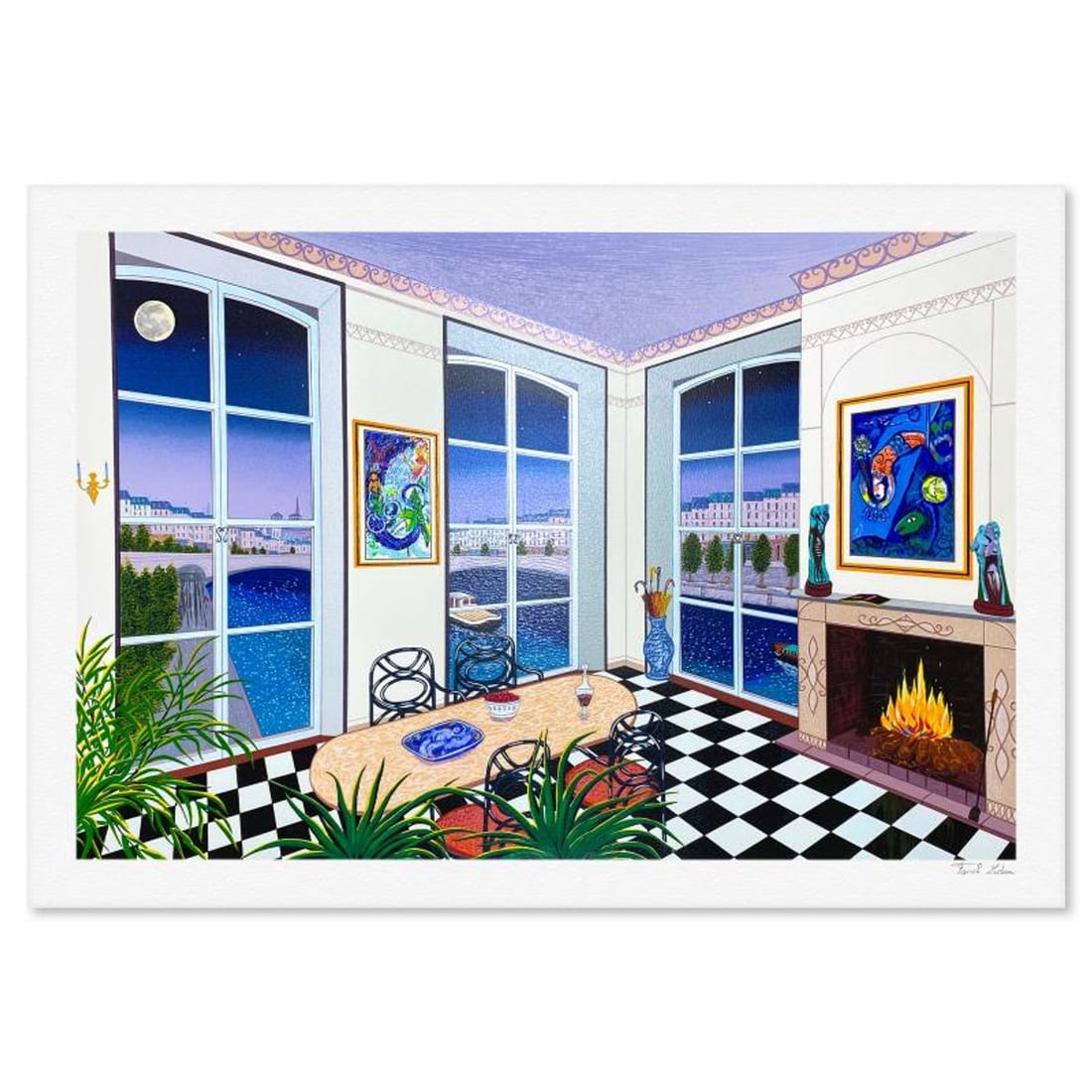 Fanch Ledan, "Chagall in Paris" Limited Edition Serigraph, AP Numbered and Hand Signed with Letter: Chagall in Paris is a limited edition serigraph on paper by Fanch, AP numbered and hand signed by the artist. Includes Letter of Authenticity. Measures approx. 23.5" x 33.5" (border), 20.5" x 30.5" (i