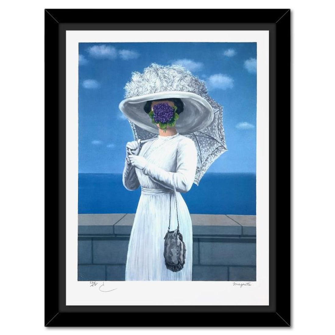 Rene Magritte 1898-1967 (After), "La Grande Guerre" Framed Limited Edition Lithograph, Estate Signed: La Grande Guerre is a limited edition lithograph by Rene Magritte (1898-1967). This piece is numbered 236/275 and bears the dry stamps of the Magritte Foundation & ADAGP (Society of Authors in the Gra