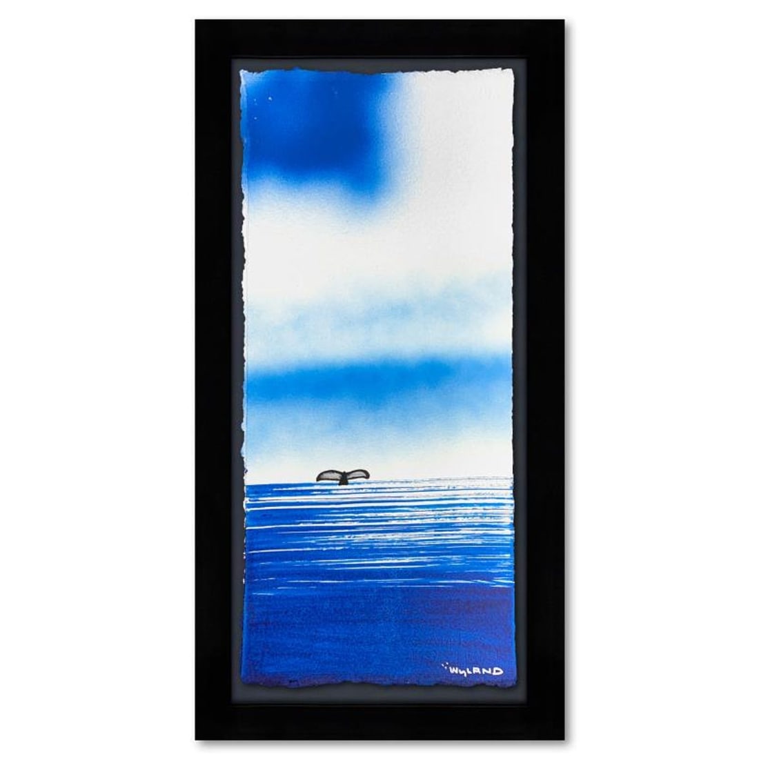 Wyland- Original Watercolor Painting on Deckle Edge Paper "Fluke": Artist: Wyland. Medium: Original Watercolor Painting on Deckle Edge Paper. Title: Fluke. Size: 22.5" x 10.5". Measures approx. 30.5" x 18.5" (framed). Signature: Hand signed. Certificate of Authentici