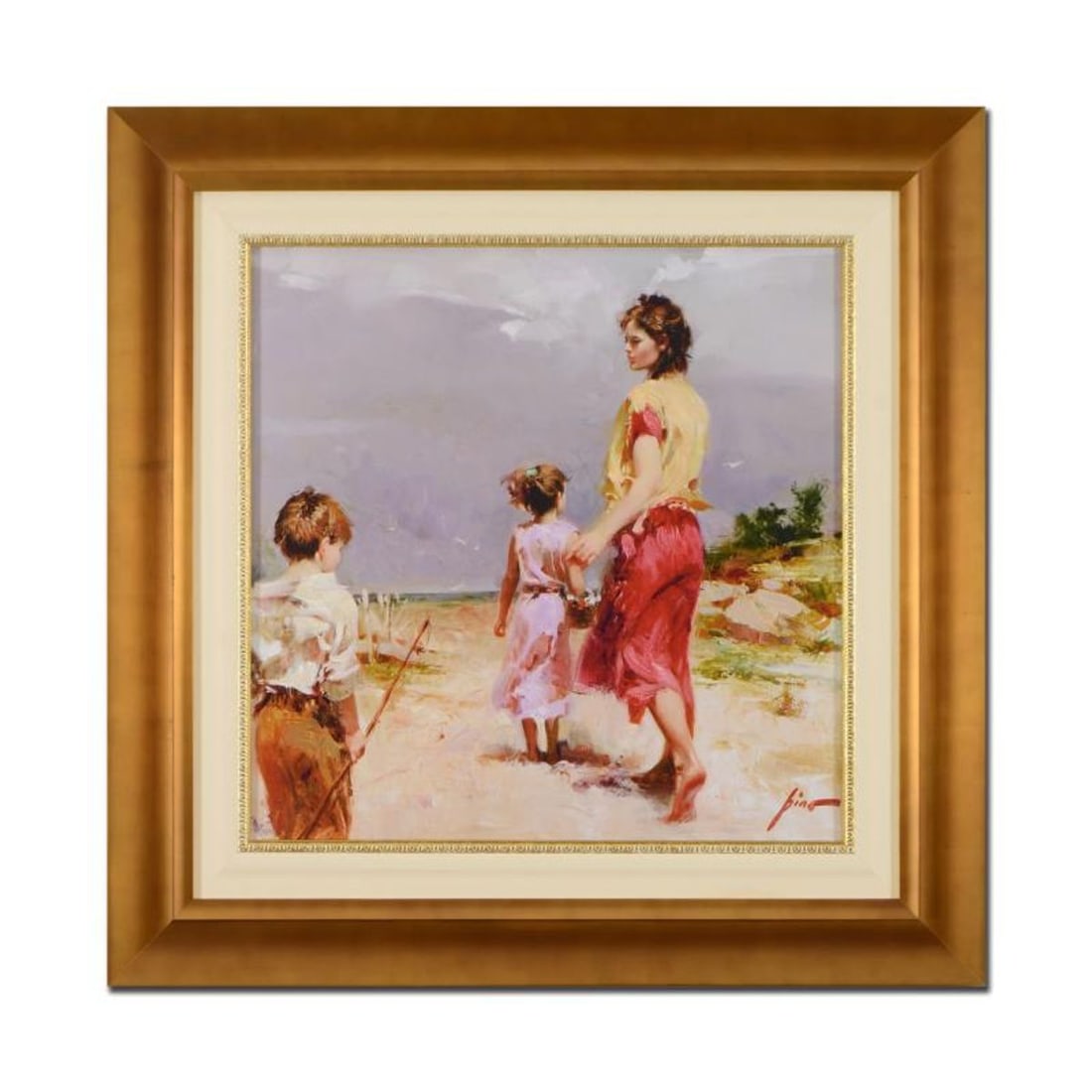 Pino (1939-2010), "Going Fishing" Framed Limited Edition Hand Embellished Giclee on Canvas. Numbered (1 of 2)