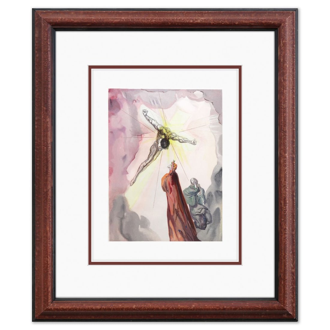 Salvador Dali- Original Color Woodcut on B.F.K. Rives Paper "Paradise 14": Artist: Salvador Dali. Medium: Original Color Woodcut on B.F.K. Rives Paper. Title: Paradise 14. Size: 13" x 10". Measures approx. 20" x 17" (framed). Certificate of Authenticity: Is included.