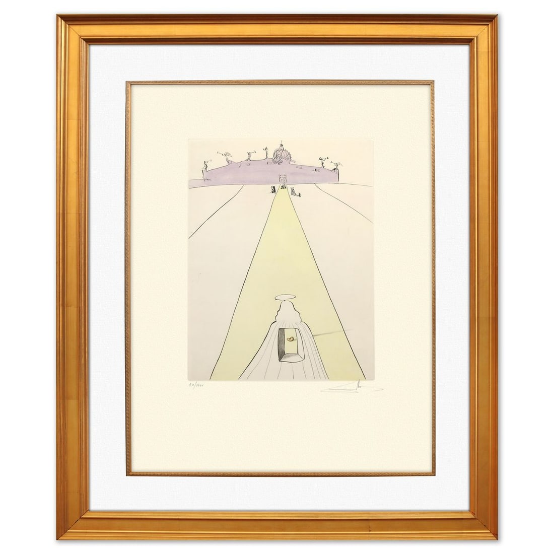Salvador Dali- Original Lithograph "God, Time, Space and the Pope": Artist: Salvador Dali. Medium: Original Lithograph. Title: God, Time, Space and the Pope. Size: 25" x 19". Measures approx. 34" x 28" (framed). Signature: Hand signed and numbered. Certificate of