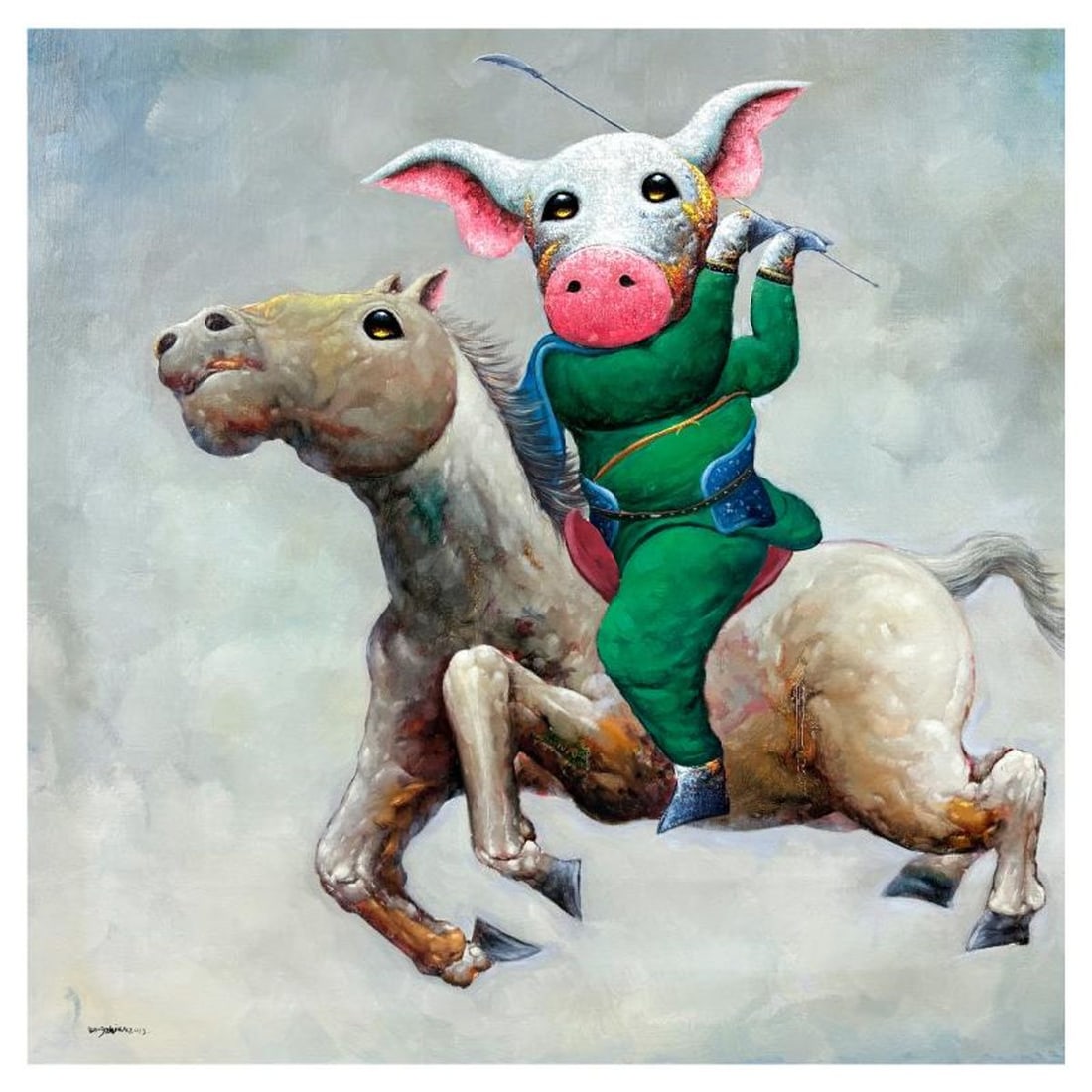 Wang, Original Mixed Media Painting on Canvas, Hand Signed with Letter of Authenticity.: This is an original mixed media painting on canvas by Wang, hand signed by the artist. Includes Letter of Authenticity. Measures approx. 39" x 39" (image).