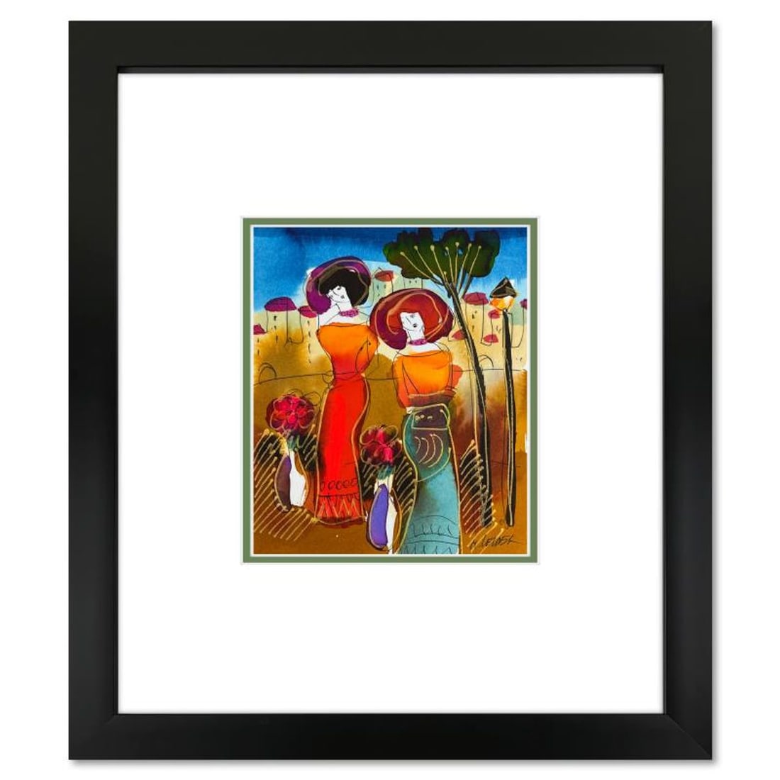 Moshe Leider, Framed Original Mixed Media Watercolor Painting, Hand Signed with Letter of: This is an original mixed media watercolor painting on paper by Moshe Leider. Hand signed by the artist, this piece comes custom framed and includes a Letter of Authenticity. Measures approximately 15