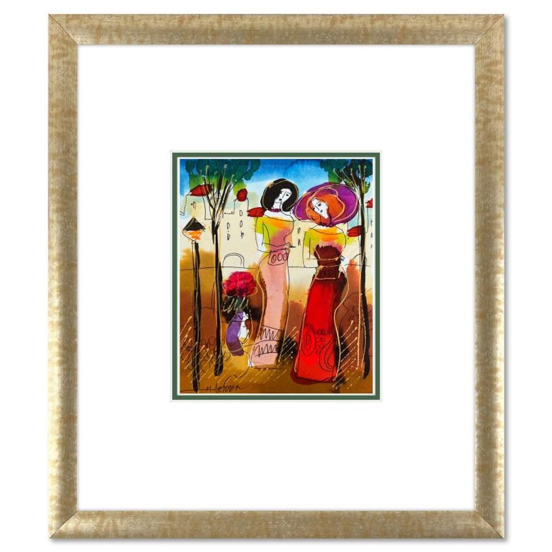 Moshe Leider, Framed Original Mixed Media Watercolor Painting, Hand Signed with Letter of: This is an original mixed media watercolor painting on paper by Moshe Leider. Hand signed by the artist, this piece comes custom framed and includes a Letter of Authenticity. Measures approximately 15