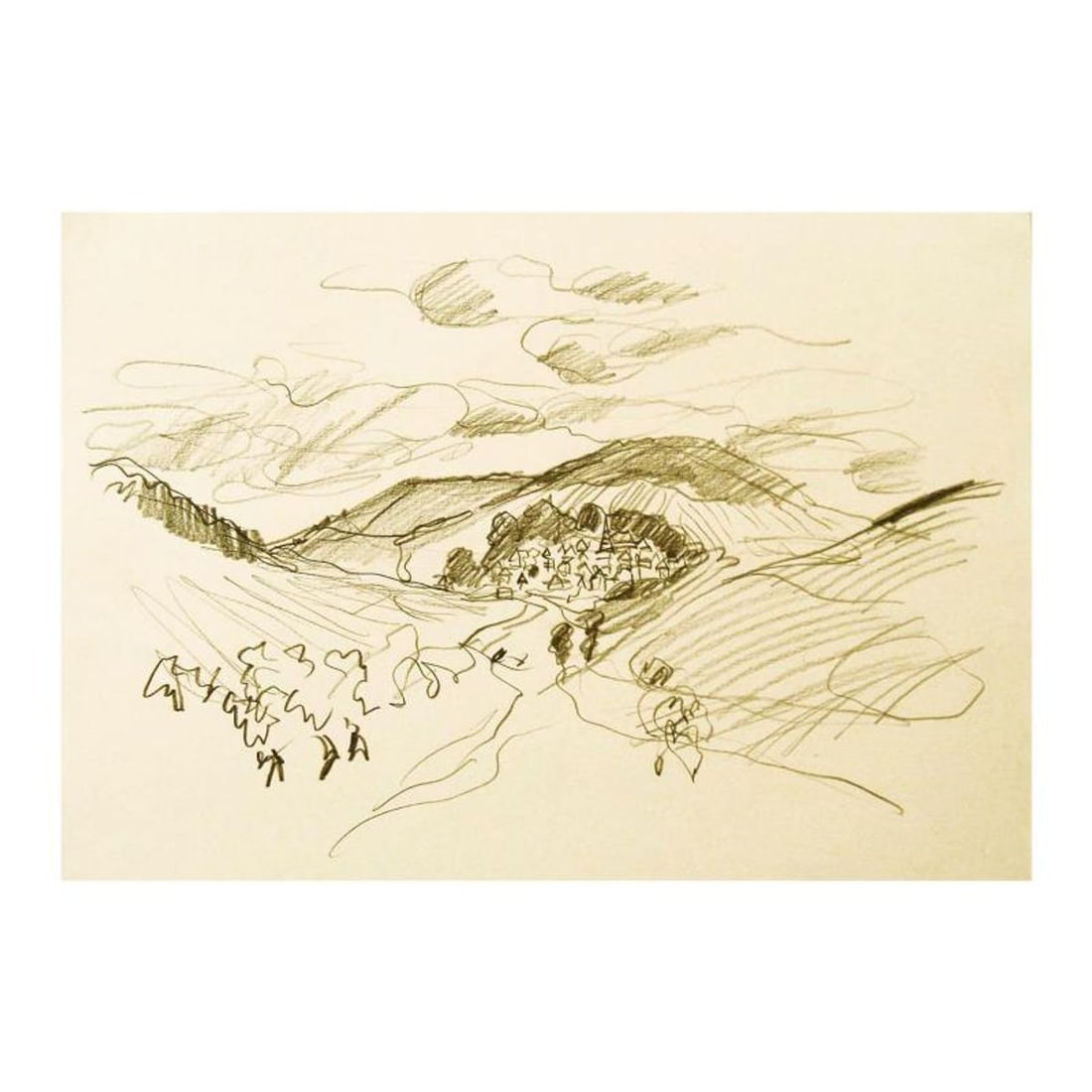 Wayne Ensrud, "View of Nuits St Georges, Burgundy" Pencil Original Artwork; Hand Signed; COA: View of Nuits St Georges, Burgundy is an original Pencil on Paper by Wayne Ensrud. The piece is hand signed by the artist and comes with a Certificate of Authenticity. Measures approximately 15" x 18"