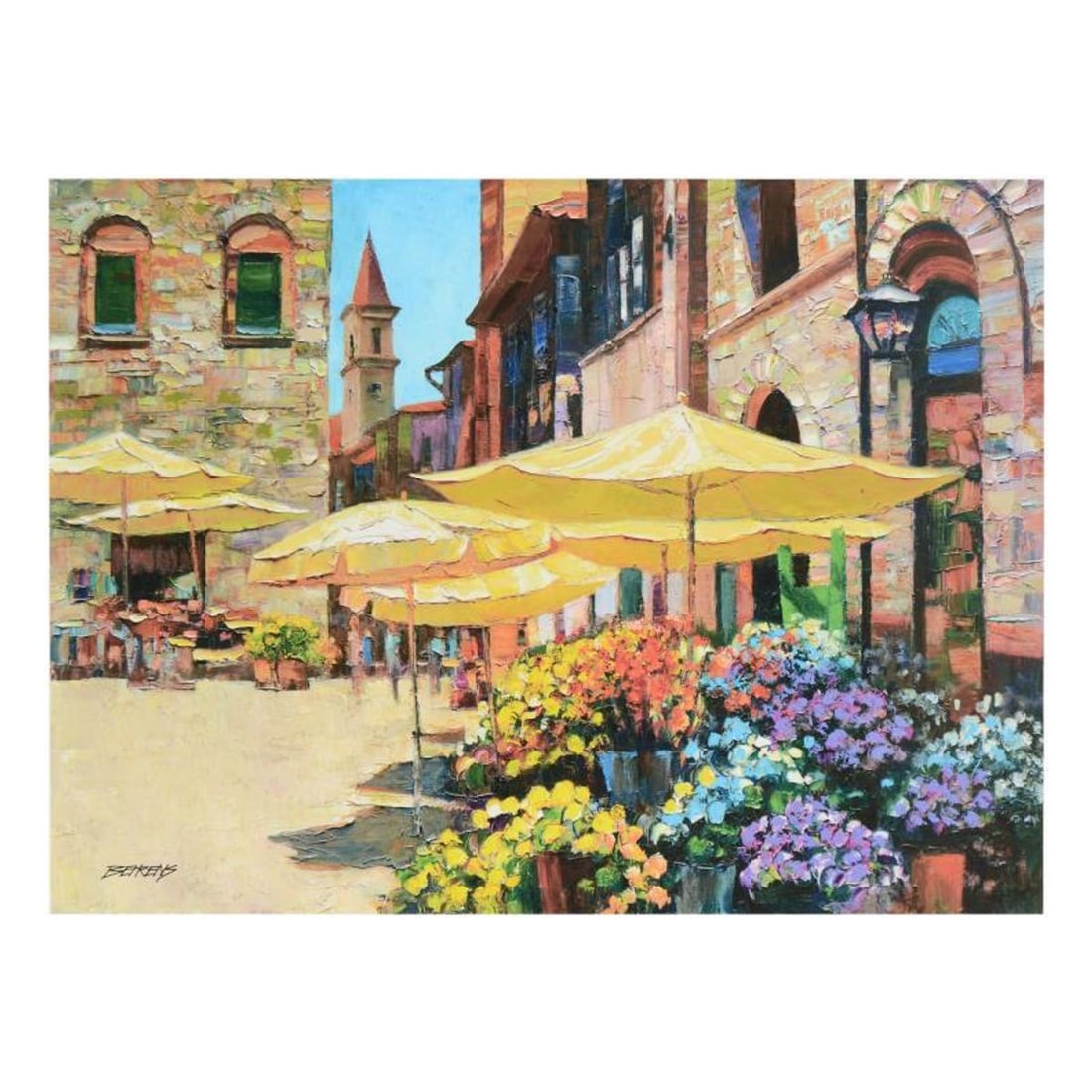 Howard Behrens (1933-2014), "Siena Flower Market" Limited Edition on Canvas, Numbered and Signed (1 of 2)