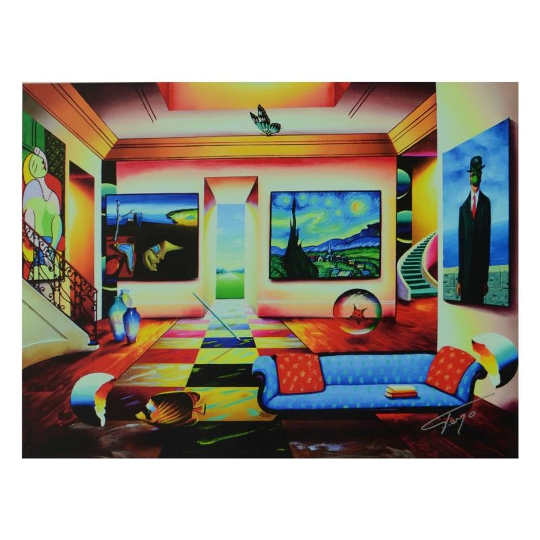 Ferjo, "The Salon" Limited Edition on Canvas, Numbered and Signed with Letter of Authenticity.: The Salon is a limited edition giclee on canvas, bearing Ferjo's authorized signature. Includes Letter of Authenticity. Measures approx. 13" x 10" (image). This item requires special handling and may 