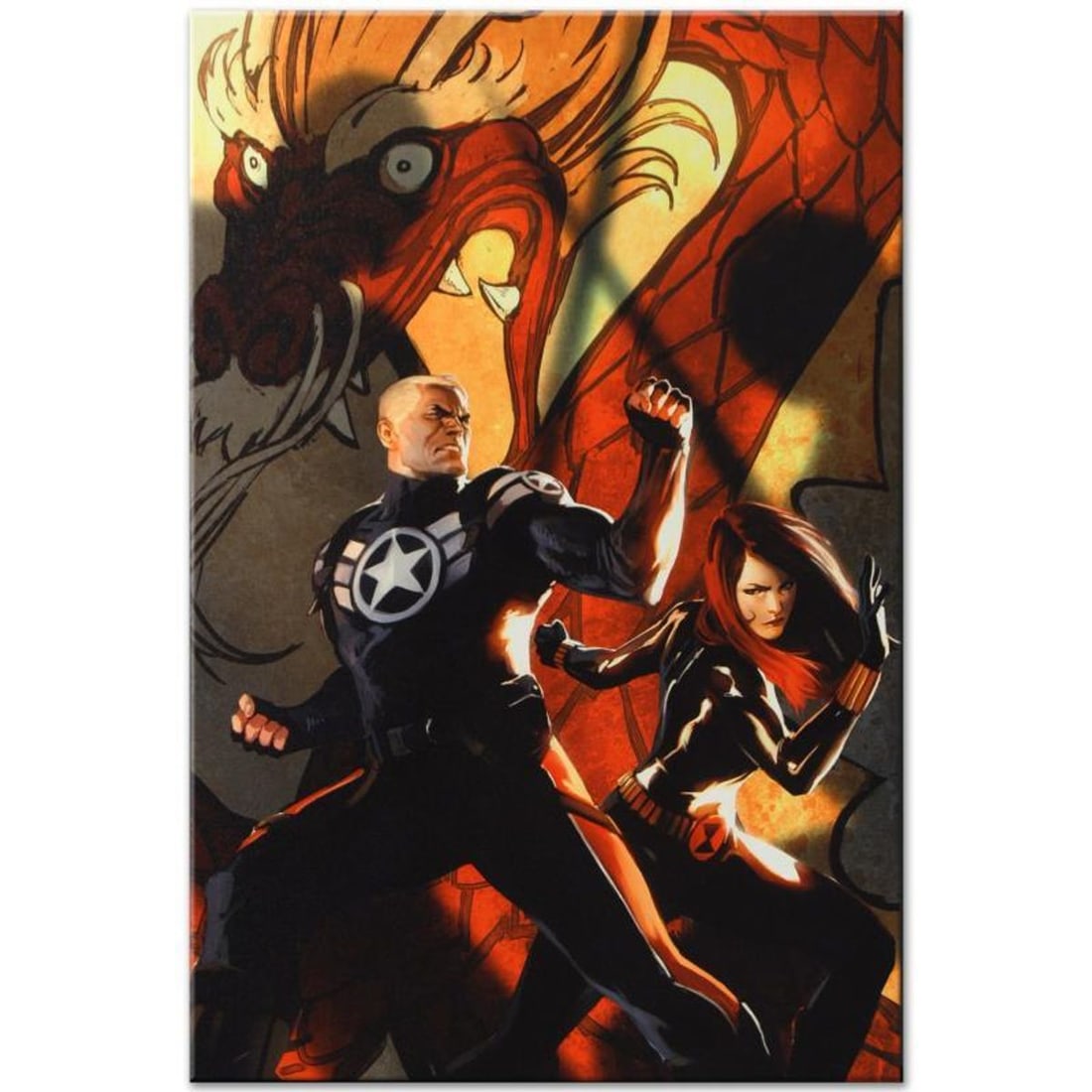 Marvel Comics "Secret Avengers #6" Numbered Limited Edition Giclee on Canvas by Marko Djurdjevic: A piece of comic book history, this limited edition, from original art by Marko Djurdjevic, depicts Steve Rogers and Black Widow. Marko Djurdjevic was discovered by Marvel after posting a series of re