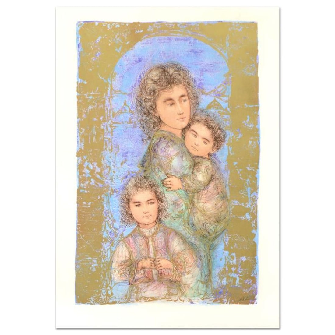 Edna Hibel (1917-2014), "Catherine and Children" Limited Edition Lithograph, Numbered and Hand: Catherine and Children is a limited edition lithograph on paper by Edna Hibel (1917-2014), numbered and hand signed by the artist. Includes Certificate of Authenticity. Measures approx. 25" x 35" (bor