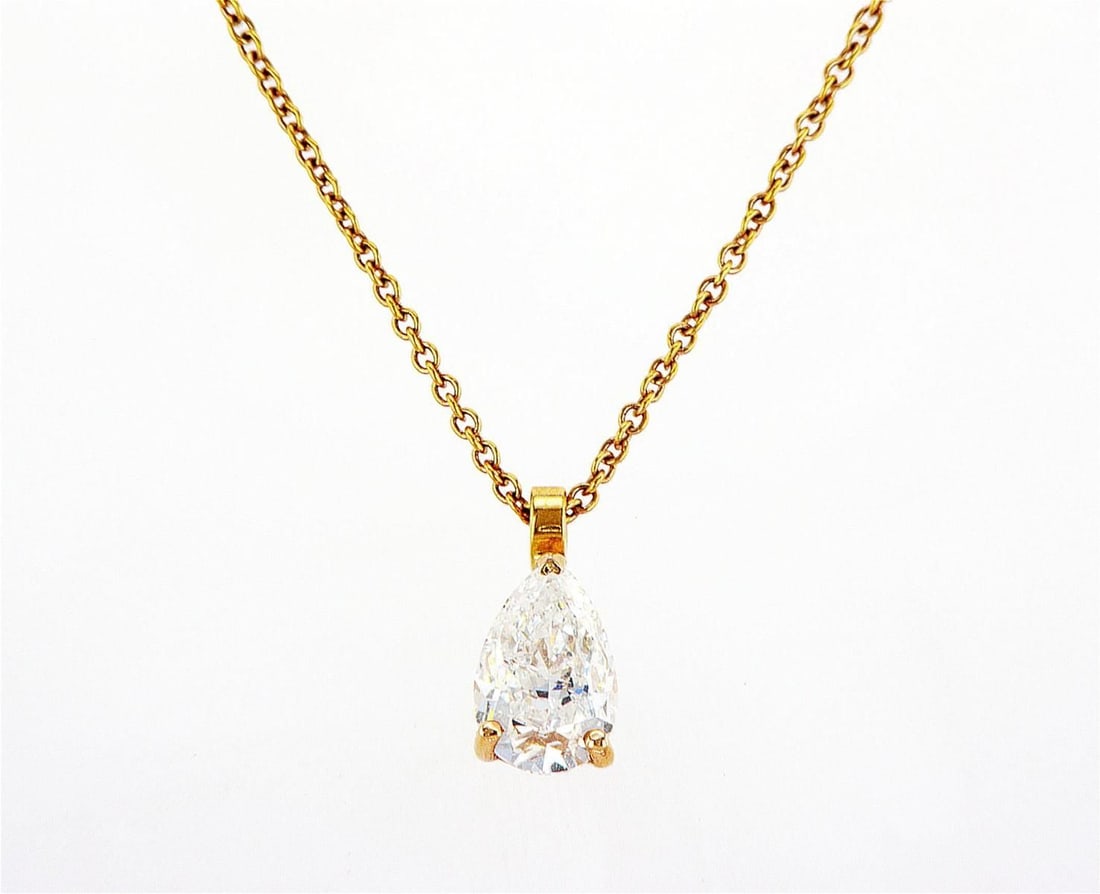 14kt Rose Gold 1.28ctw Diamond Pendant: One 2.66 gr. 14kt Rose Gold Diamond Pendant Jewelry Weight: 2.66Grs Total Diamonds Weight: 1.28Cts Main Stones Description: Quantity: 1 Cut and shape: Pear Carats Weight: 1.28 Clarity: SI2 Color: D Fo