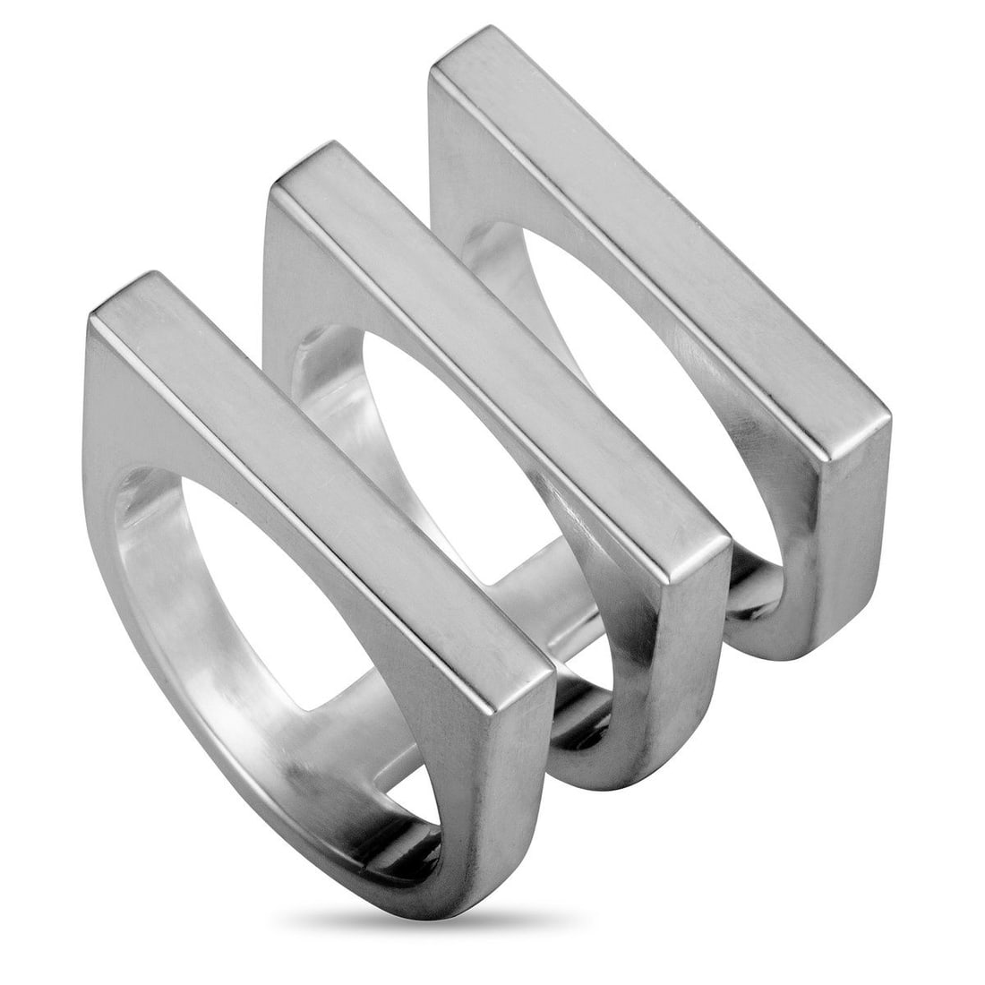 GEORG JENSEN ARIA SILVER FLAT THREE BAND RING: With its offbeat design that is marvelously presented in prestigiously gleaming silver, this extraordinarily envisioned Aria ring created by Georg Jensen offers an exceptionally elegant look with a di