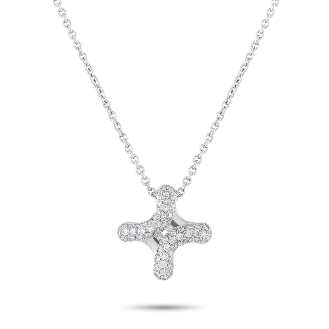 HERMES LIMA 18K WHITE GOLD 0.90CT DIAMOND PENDANT NECKLACE: This Hermes Lima necklace will add charm and sophistication to any ensemble. An ideal piece for everyday wear, the curved pendant measures 0.75 long by 0.75 wide and shines to life thanks to inset Dia
