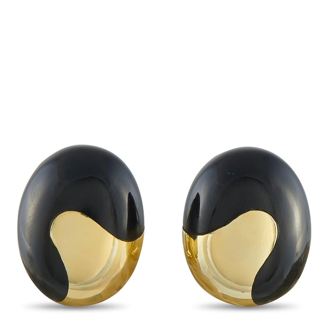 TIFFANY & CO. ANGELA CUMMINGS 18K YELLOW GOLD AND ONYX CLIP ON EARRINGS: Sometimes all an outfit needs is a stronger piece of jewelry to shift the entire tone. This pair of Tiffany & Co. Angela Cummings clip-on earrings does exactly that through the combination of polished