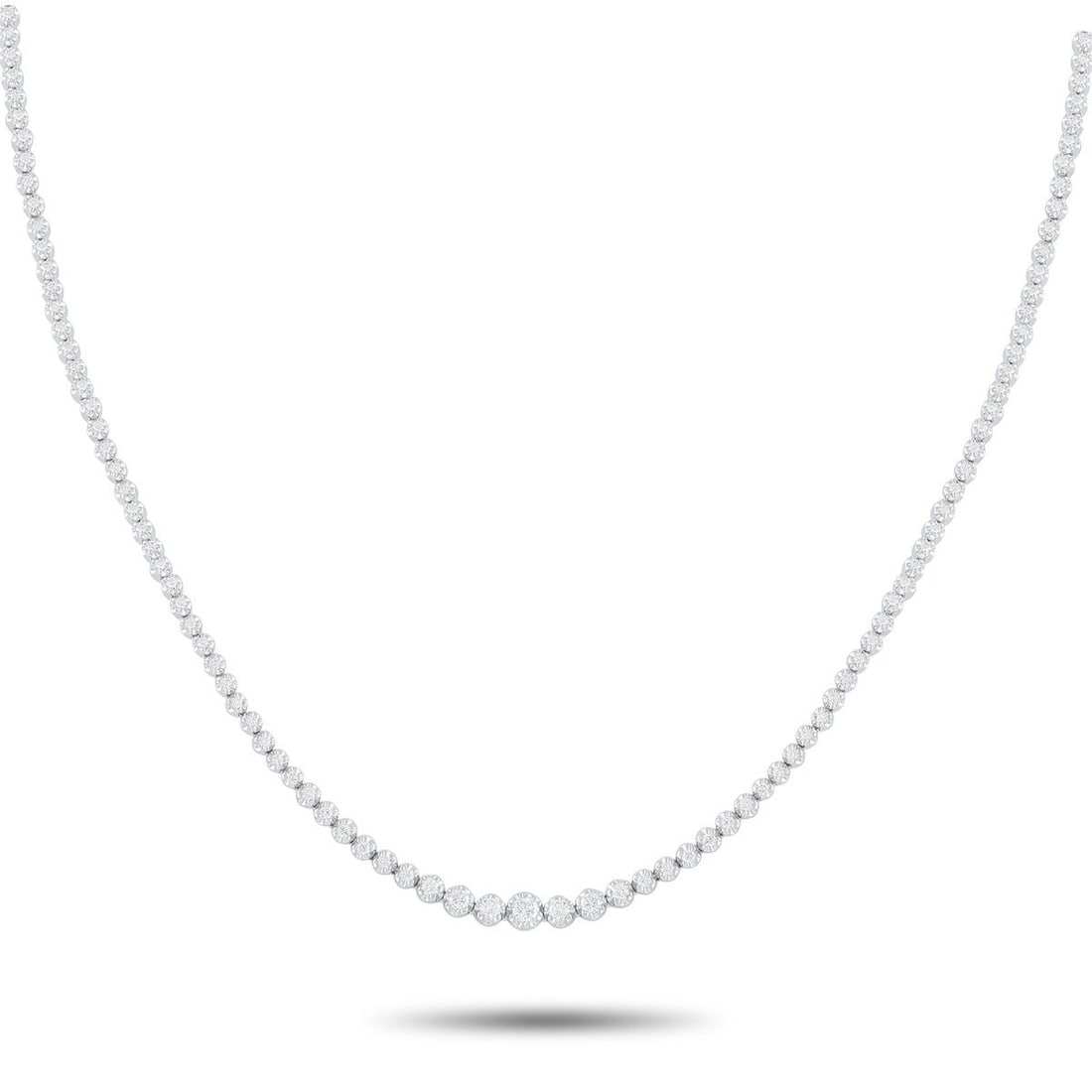 18K WHITE GOLD 2.50CT DIAMOND TENNIS NECKLACE: Simple and elegant, this tennis necklace is ideal for anyone who appreciates quiet luxury. A series of graduated round-cut Diamonds totaling 2.50 carats allow this piece to shine brightly every time i