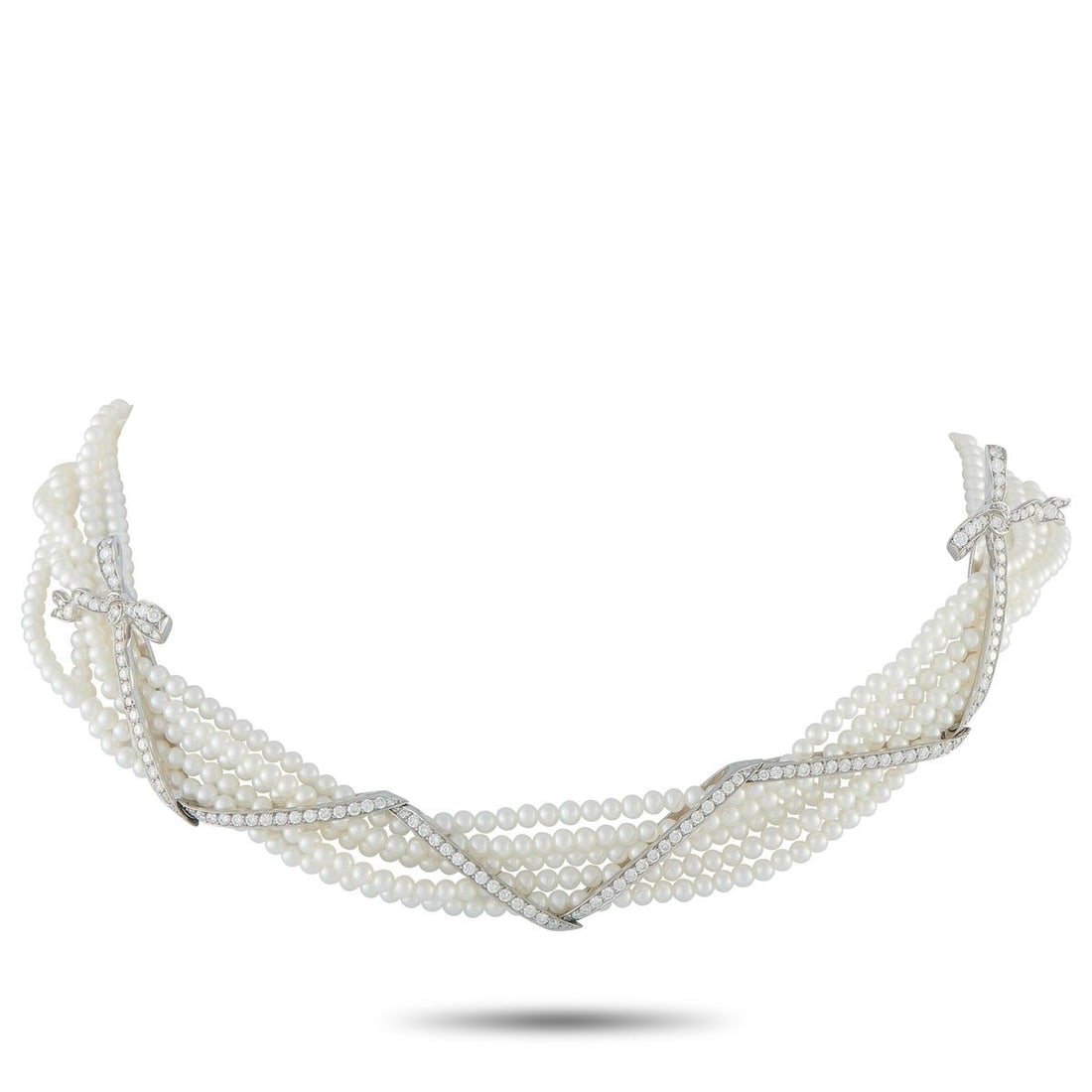 RAYMOND C. YARD PLATINUM 3.0CT DIAMOND AND PEARL 5-STRAND NECKLACE (1 of 3)