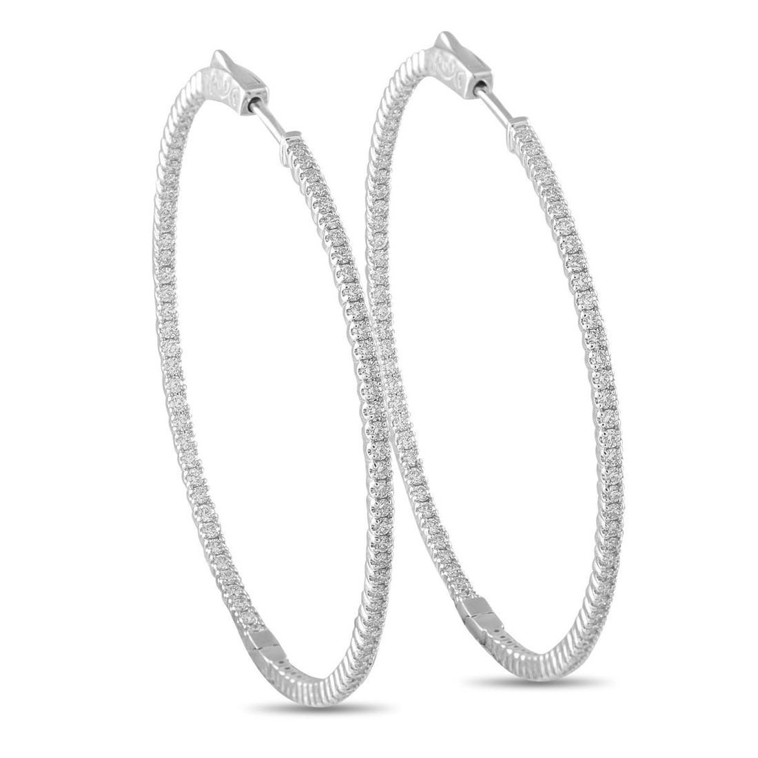 14K WHITE GOLD 1.78CT DIAMOND INSIDE-OUT HOOP EARRINGS: These classic hoop earrings are an elegant way to elevate any ensemble. The delicate 14K White Gold settings make them undeniably chic, while Diamonds totaling 1.78 carats offer endless sparkle. Each 