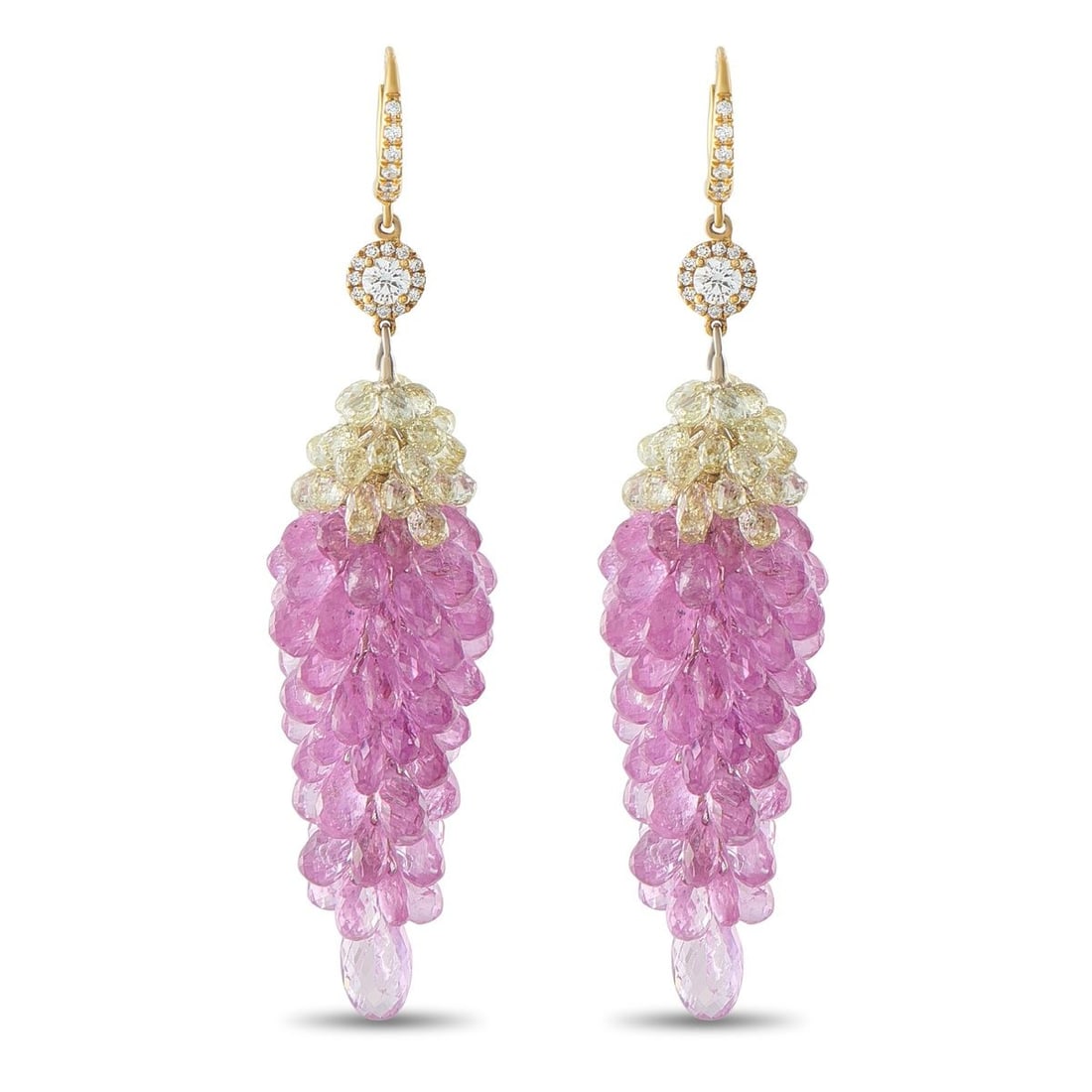 18K YELLOW GOLD 6.60CT DIAMOND AND SAPPHIRE EARRINGS (1 of 3)