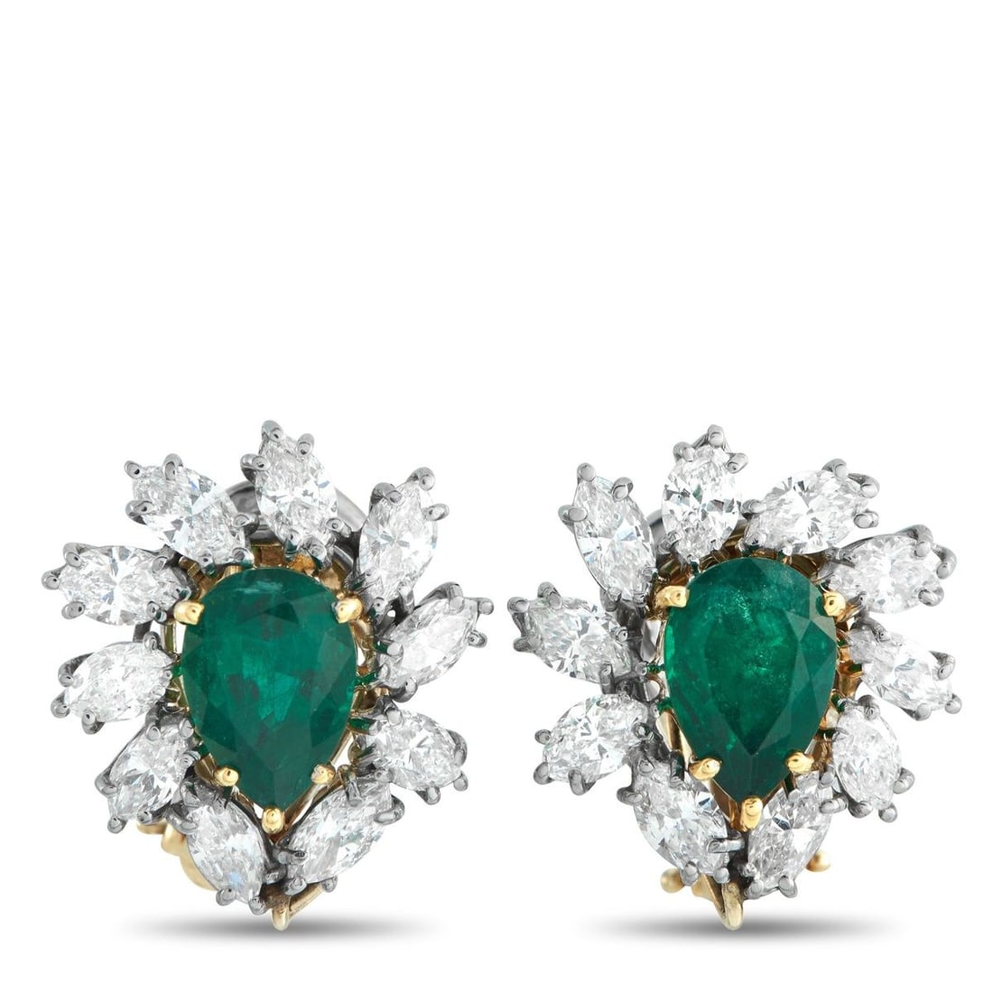 PLATINUM AND 18K YELLOW GOLD 3.0CT DIAMOND AND EMERALD EARRINGS (1 of 3)