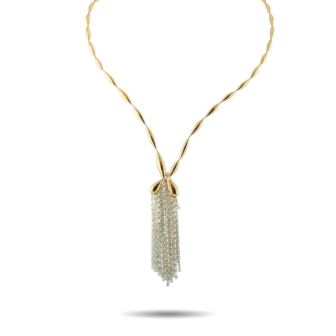 ETHO MARIA 18K YELLOW GOLD 22.0CT DIAMOND NECKLACE: A delicate design makes this Etho Maria necklace unlike anything youve seen before. At the center of the sleek 18K Yellow Gold chain, a flurry of Diamonds totaling 22.0 carats elegantly accent your ev