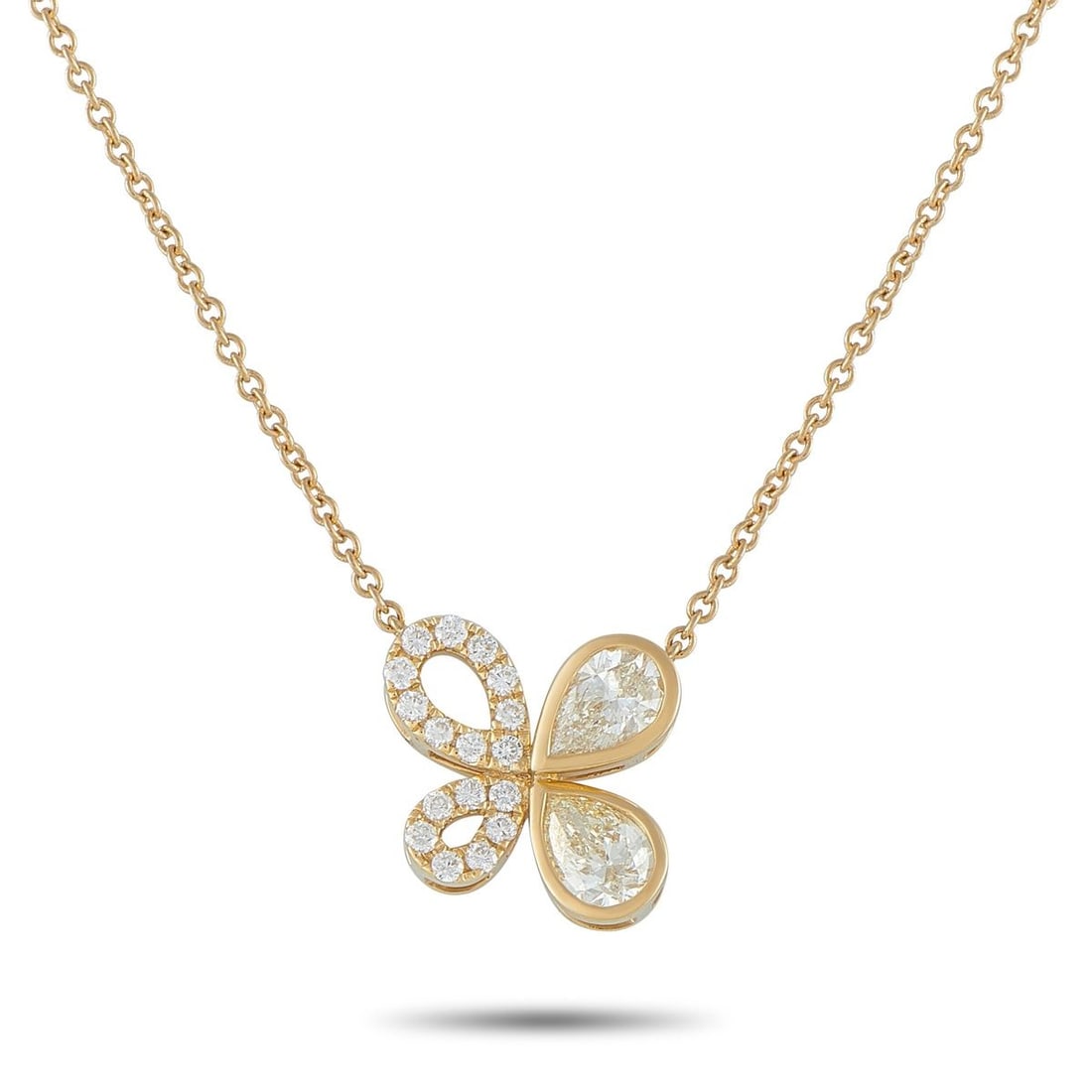 18K YELLOW GOLD 1.70CT DIAMOND ASYMMETRICAL BUTTERFLY NECKLACE: Polished yet wearable, this necklace is made to be worn from morning through evening without effort. It is crafted in yellow gold and features a butterfly-inspired pendant defined by an asymmetrical f