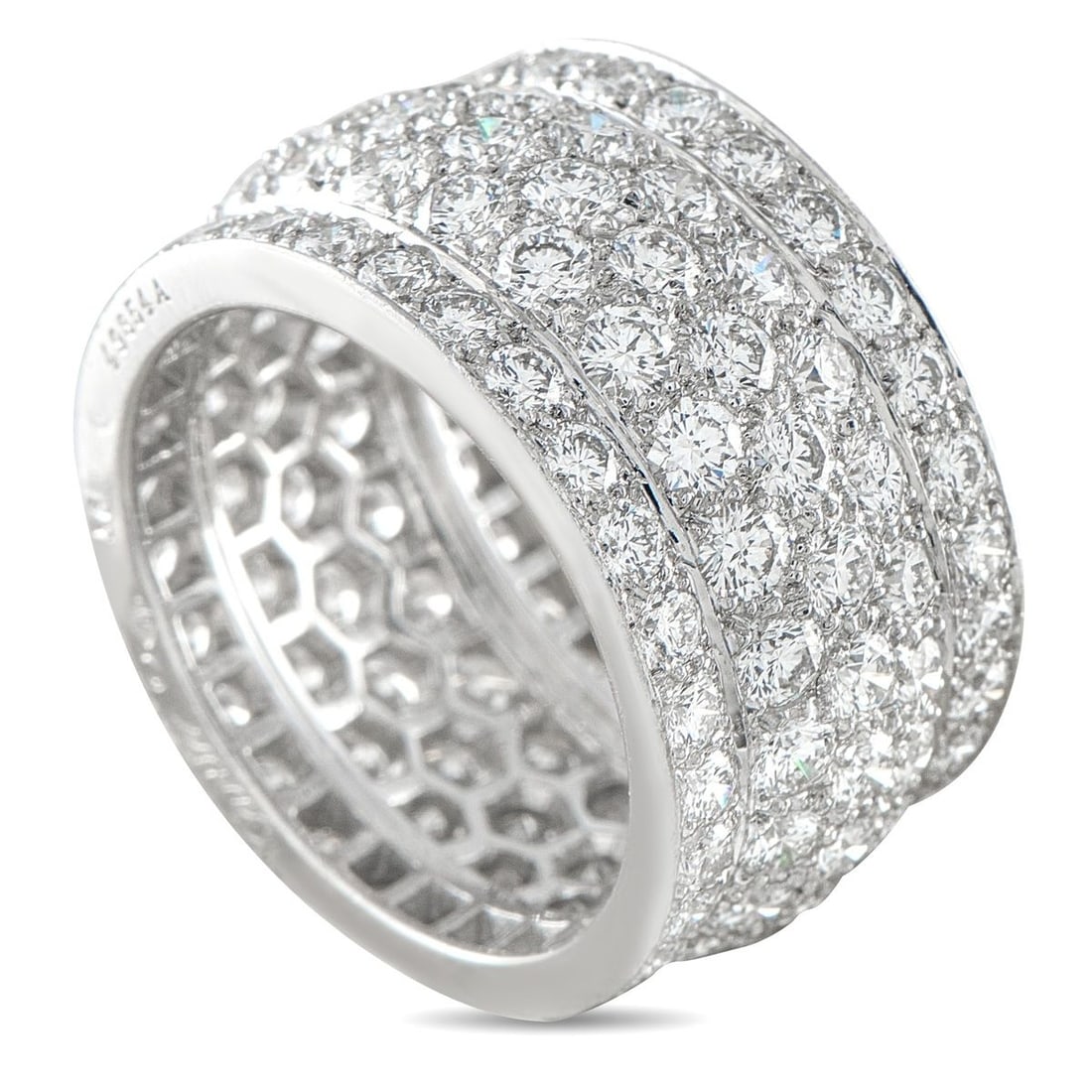 CARTIER NIGERIA 18K WHITE GOLD 5.50CT DIAMOND RING: Diamonds with a total weight of 5.50 carats cover the entirety of this Cartier Nigeria ring. Bold and incredibly impressive, its crafted from 18K White Gold and measures 12mm wide. A 3mm top height ma